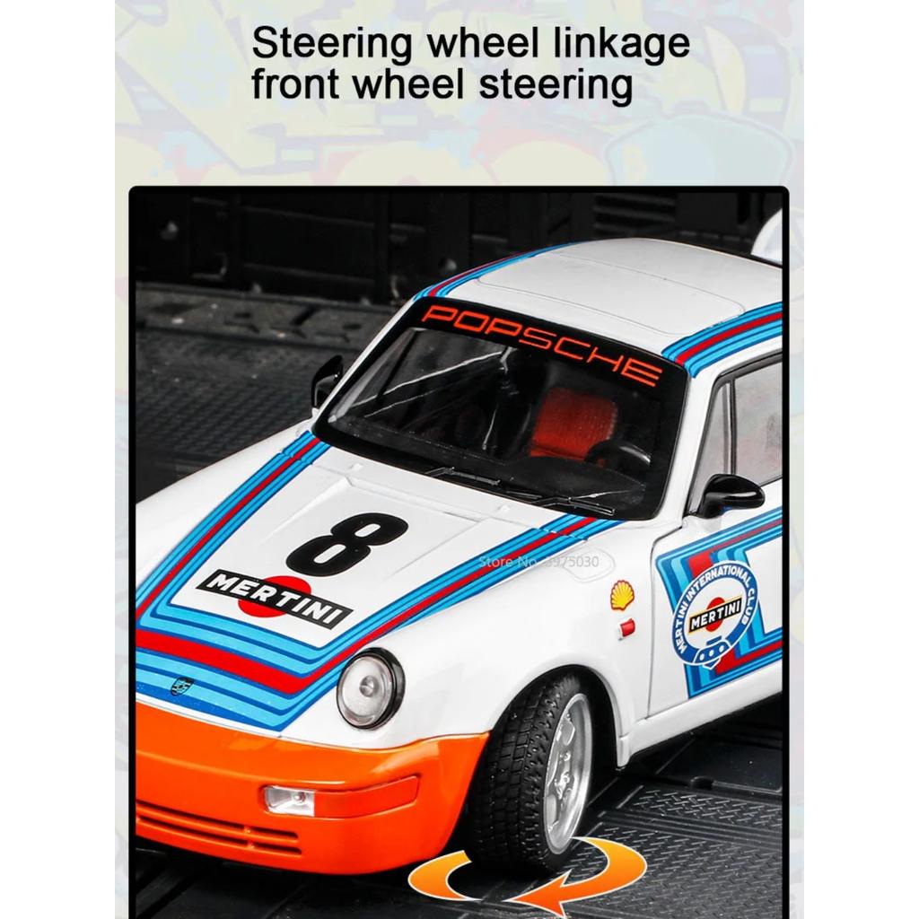 1/24 Porsche 964 Martini Modello Giocattolo Lega Diecast Vintage Classica Auto Sportiva Modello con Suono e Luce Giocattoli da Collezione per Bambini Regalo