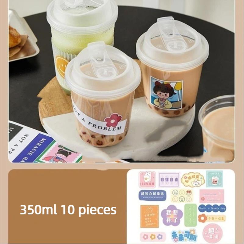 10Pcs U-Shaped Disposable Cups Transparent Coffee Cups With Lids For  Drink Milk Tea Takeaway Beverage Cups