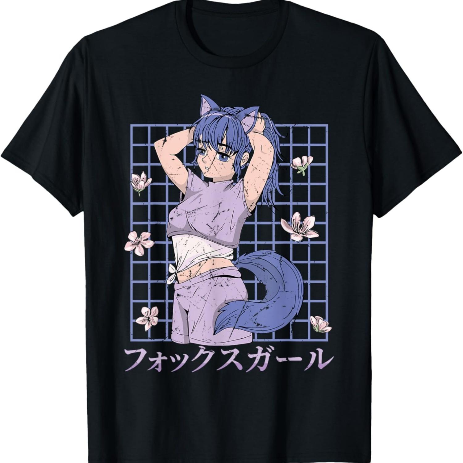 Fox Girl - Kawaii Otaku Anime Cherry Blossoms  T-Shirt S