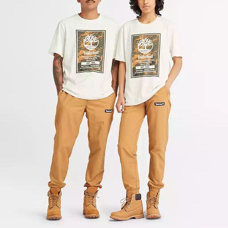 Timberland Solid Color Label Drawstring Casual Pants Unisex Bottoms Wheat A678N-P47