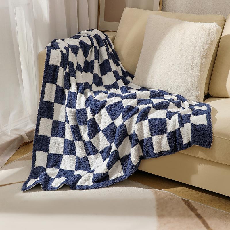 Coperta a quadri in stile nordico INS, morbida coperta in pile lavorata a maglia per divano, coperta mezza in pile, piccola coperta per aria condizionata per riposino a casa