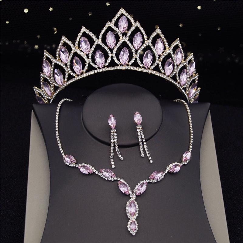 Blue Crystal Bridal Jewelry Sets for Women Fashion Tiaras Wedding Dress Crown Necklaces Earring Set Bride Jewelrry Accessories