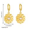 Gold Plated Stainless Steel Daisy Pearl Hoop Earrings for Women