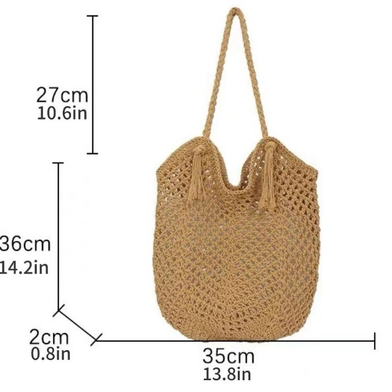 New cotton thread straw bag women's bag fringed hand-woven bag large capacity tote bag holiday beach bag women