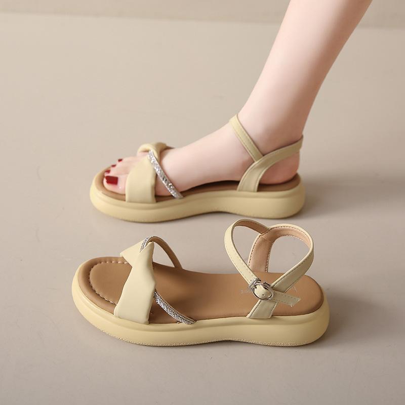 

Sandals women s new summer wear beautiful exquisite cool slippers with skirt leather soft bottom versatile 35 жовтий