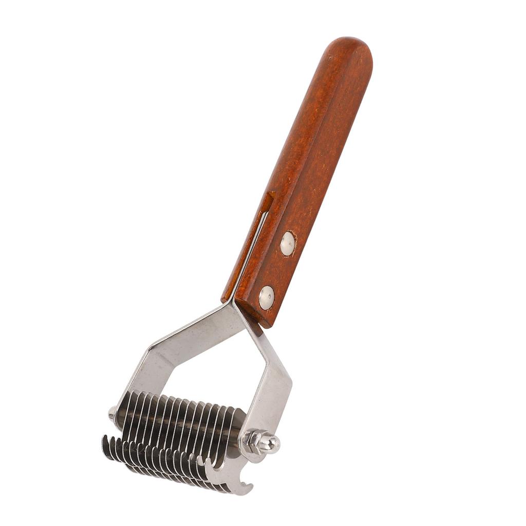 Pet Grooming Brush Stainless Steel Double Sided Dematting Deshedding Brush Dogs Shedding Tool with Wooden Handle
