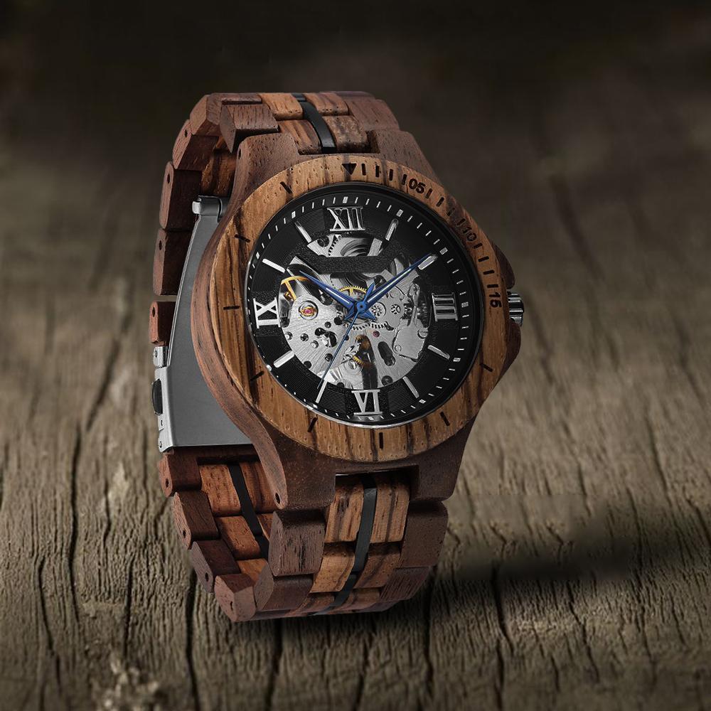 Fashion Casual Mechanical Watch Men Top Brand Luxury Natural Wooden Automatic Skeleton Steampunk Wristwatch