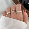 5PCS Elegante Vintage Silber Einstellbare Frauen Finger Nette Liebe Schmuck Hochzeit Party Geschenk für Mädchen Mode Hohl Herz ring Set