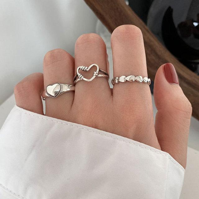 5PCS Elegante Vintage Silber Einstellbare Frauen Finger Nette Liebe Schmuck Hochzeit Party Geschenk für Mädchen Mode Hohl Herz ring Set