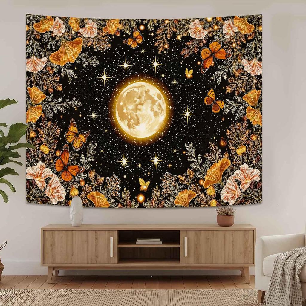 Golden Ginko Tapestry Nature Style Tapestry for Bedroom Celestial Starry Sky Tapestries Wall Hanging Aesthetic Room Decor Full