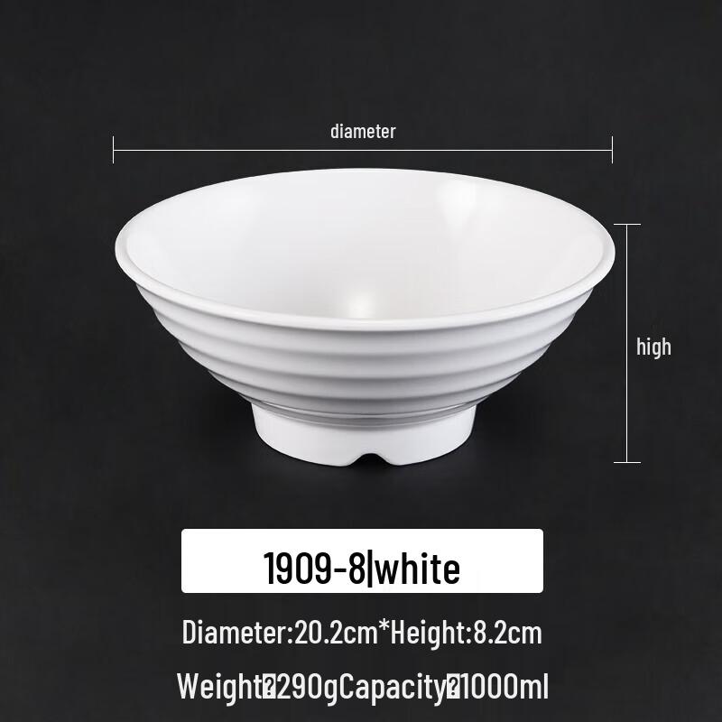 Ru Han A5 Melamine Commercial Noodle Soup Bowl - White, 10-Pack