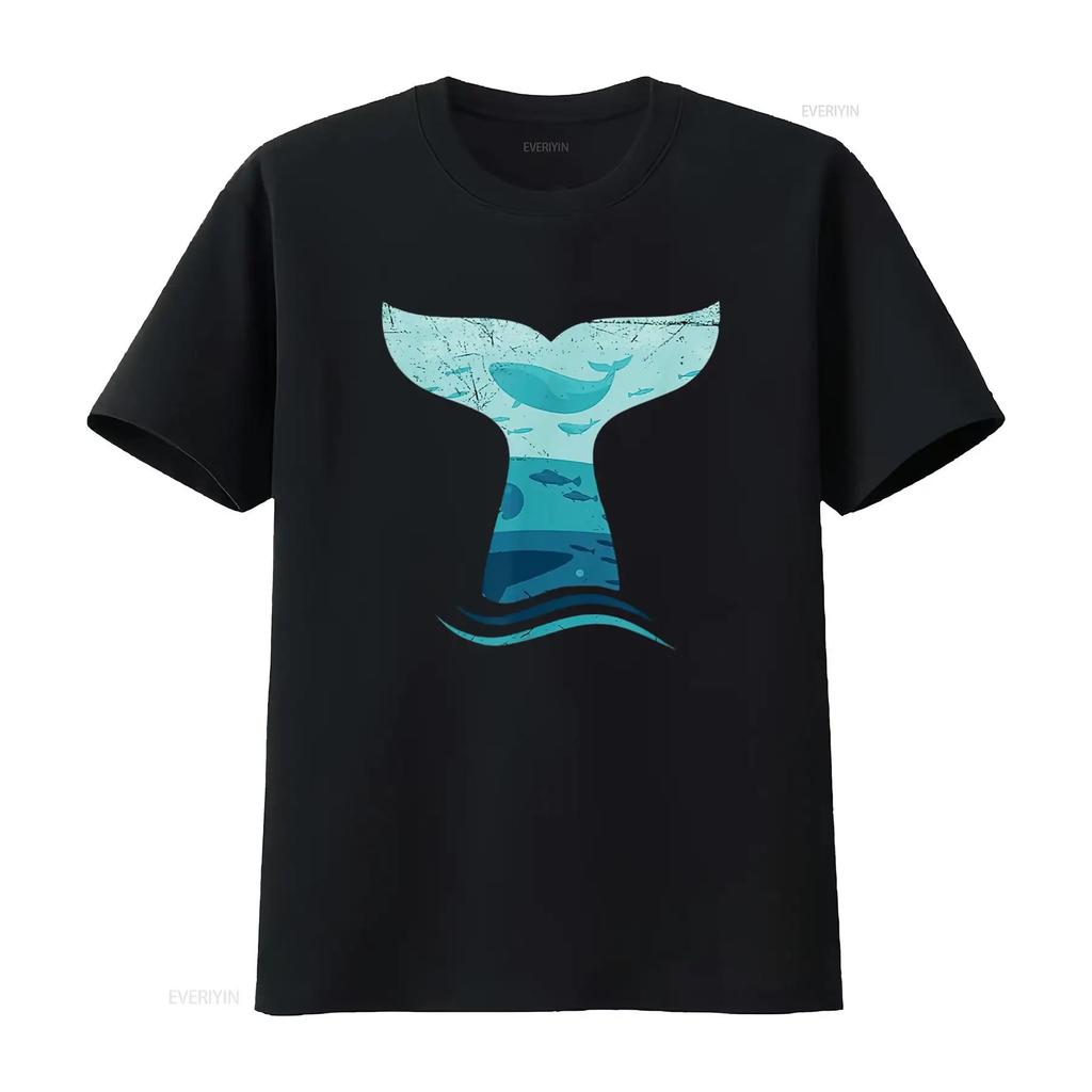 Womens Whale Tail In Waves Orca Killer Ocean Design T Shirt vintage Washed Stylish Slightly streetwear Top For Everyday Wear