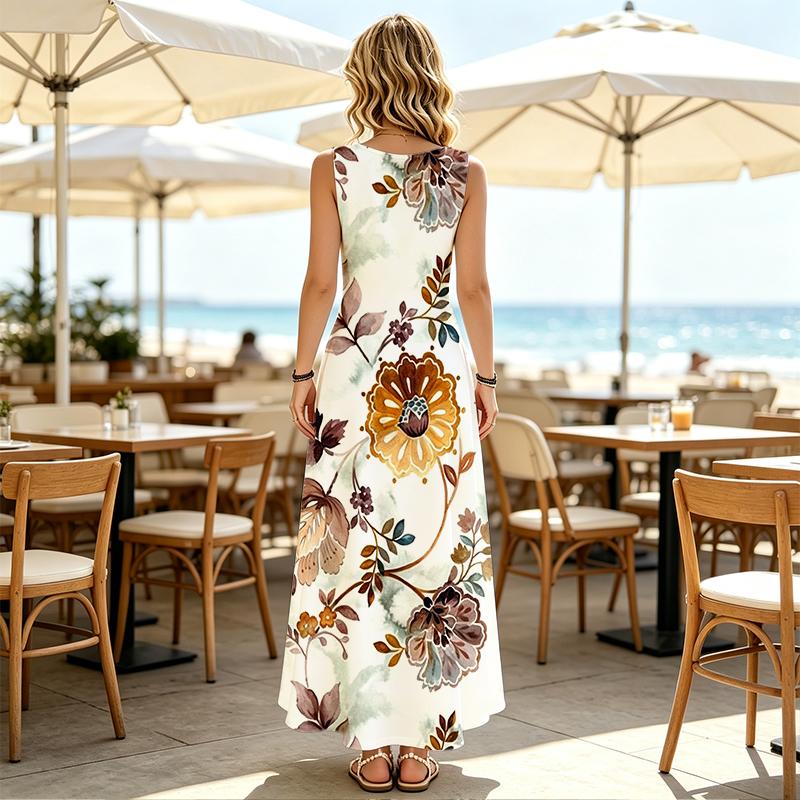 Women's Beach Maxi Dress,Sleeveless Flowy Hem,Soft Comfort Fabric,Fashion & Versatile for Seaside Vacation,Daily Casual,Party,Social Occasions