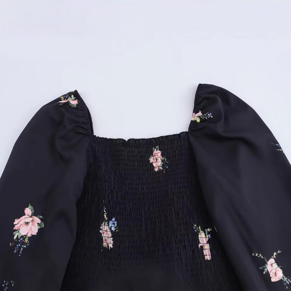 2025 Spring Women's European & American Style Loose Print Cinched Waist Long Dress