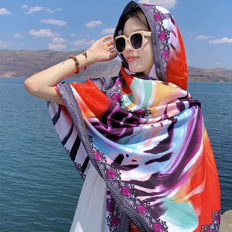 Шарф женский зимние теплые шарфы винтажный богемный этнический стиль шаль накидка пляжное — фото 18