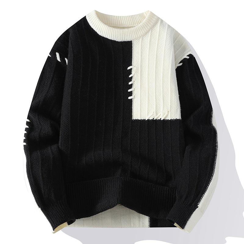 New Contrasting Sweater for Boys In Autumn and Winter Loose Lazy Style Youth Pullover Knitted Sweater