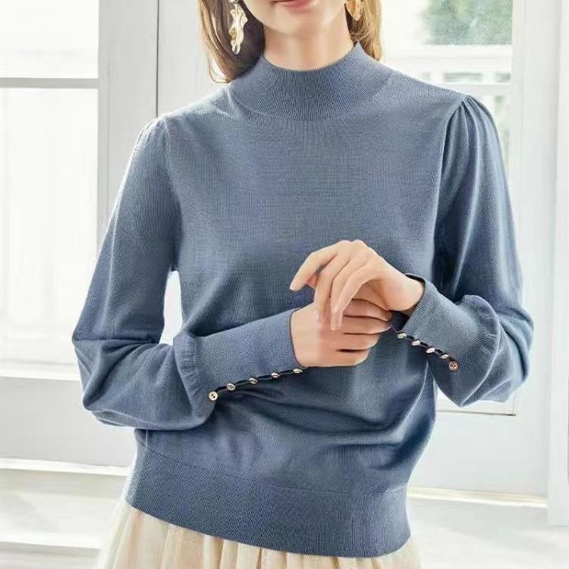 Autumn and Winter New Semi-turtleneck Knitted Sweater Women's Loose Outer Sweater Women's Bottoming Knitted Sweater Long Sleeves