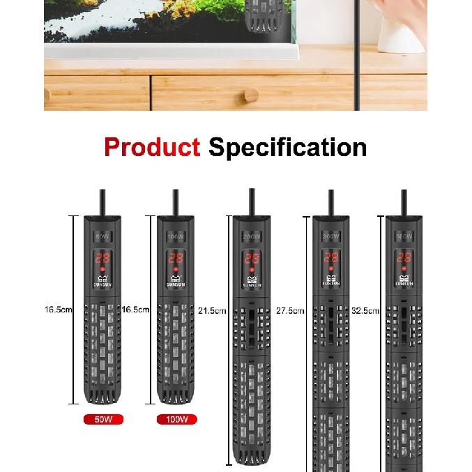 SUNSUN Aquarium Submersible Heater Fish Tank Water Heating Rod Constant Aquarium Thermostat Temperature Control 220-240V 50-500w