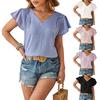 Frühling Sommer Neue Damen Locker Bluse Europäischer & Amerikanischer Stil V-Ausschnitt Metallisches Gewebe Blütenblatt Ärmel Lässiges Oberteil