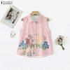 ZANZEA Women Casual Turn Down Collar Floral Print Sleeveless Vest Tops