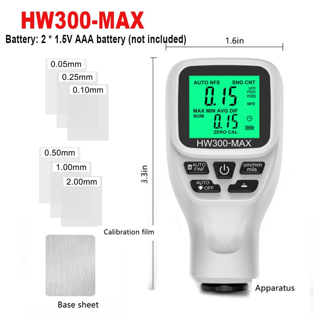 

0-2000UM Thickness Gauge Digital Automobile Film Thickness Meter Car Paint Coating Thickness Tester 3 Probe 3Units Switching