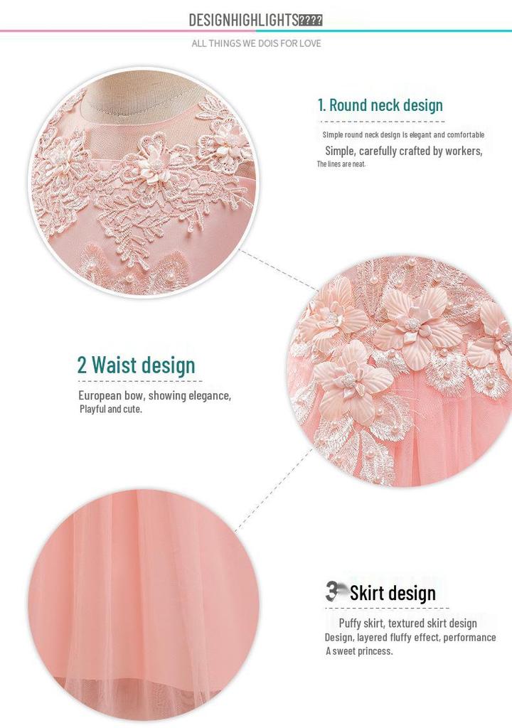 Girls' Formal Princess Mesh Dress with Appliques