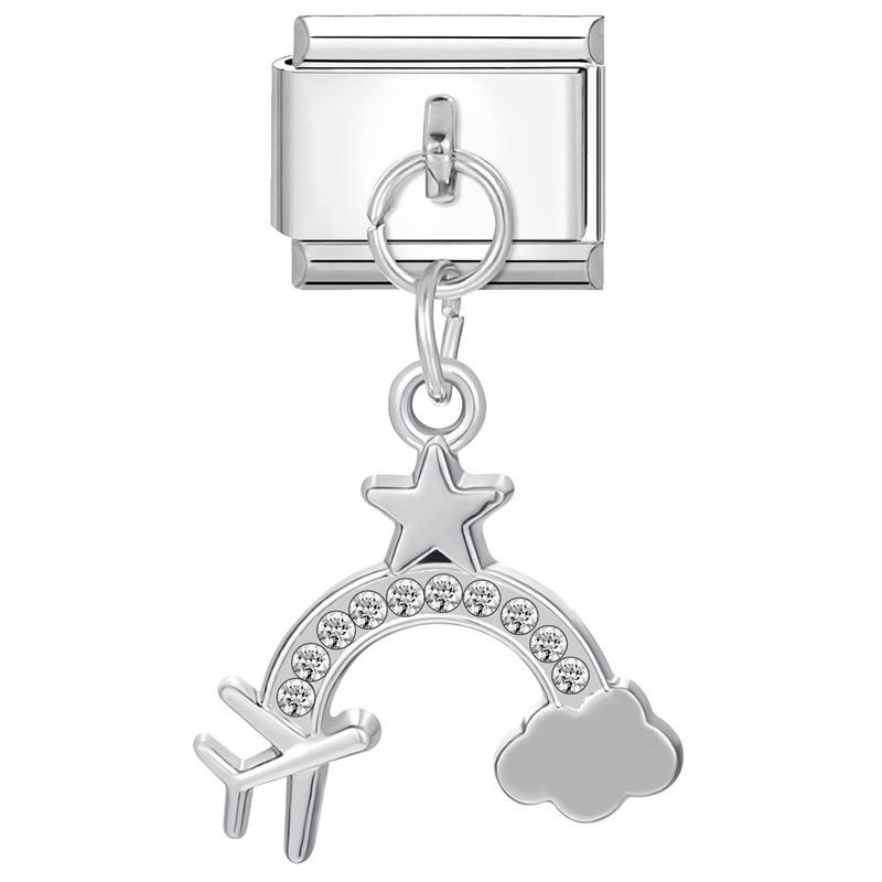 Modular Italian Steel Diamond Charm Bracelet - Personalized Handmade Jewelry Accessory