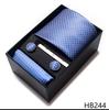 Tie Handkerchief Cufflink Set For Men Necktie Holiday Gift Box Blue Gold Suit Accessories Slim Wedding Gravatas