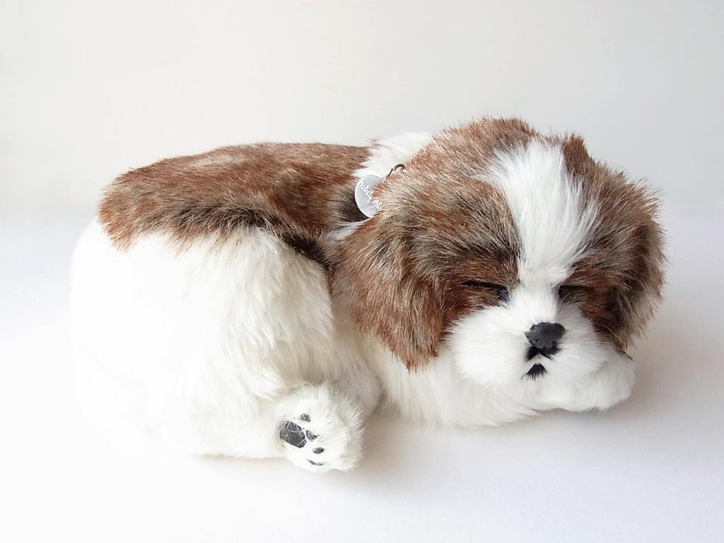 [Ninya a Kino] Perfektní mazlíček Shih Tzu velikosti S (Cca. 22 cm) Plyšový pes Realistický Jako živý Břicho se pohybuje, jako by klidně dýchal