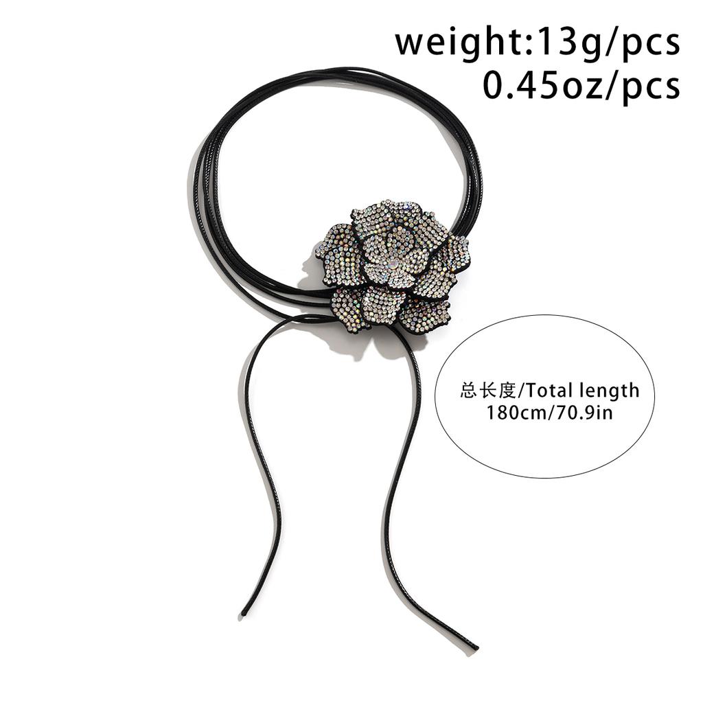 Übertriebene Strass Große Rose Blume Schlüsselbeinkette Halskette Damen Verstellbarer Schleifenknoten Seil Choker Hochzeits Schmuck Y2K Accessoires