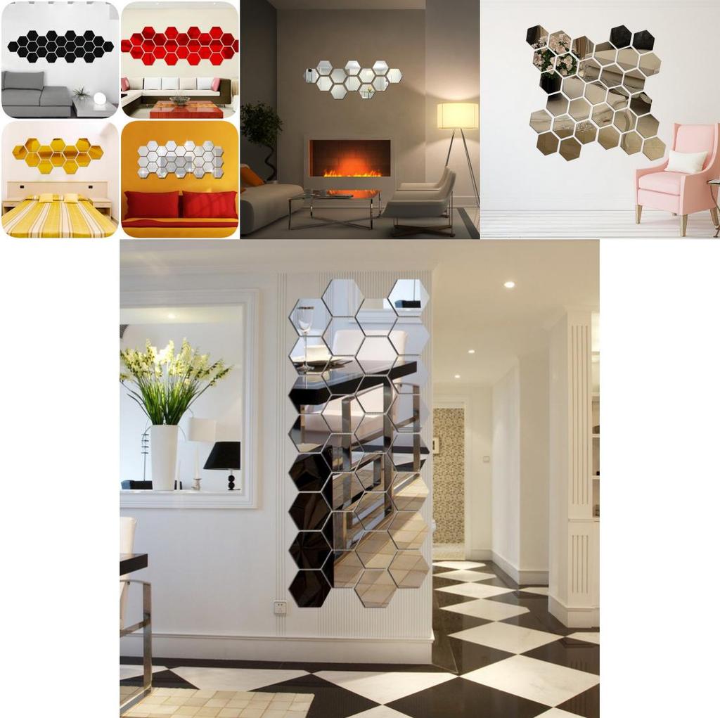 Elegante silberne sechseckige Acryl-3D-Spiegelwandaufkleber für Wohnzimmer und Schlafzimmer