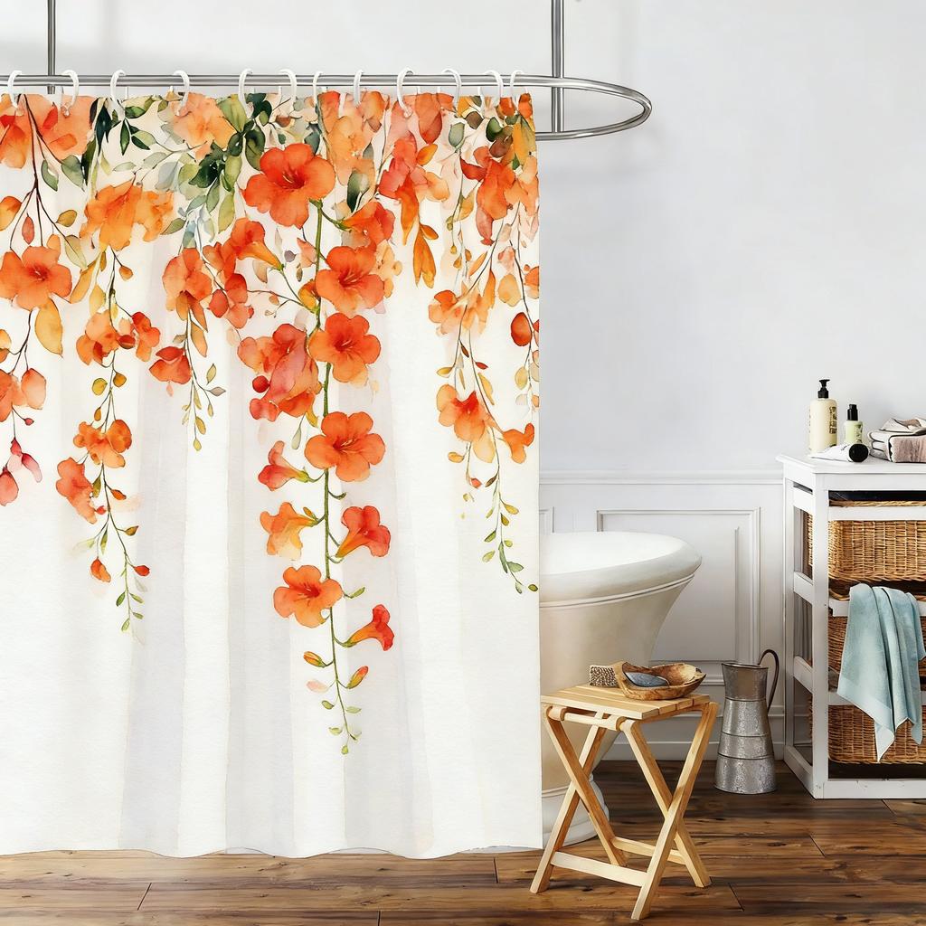 White Gardenia Watercolor Floral Waterproof Shower Curtain for Bathroom Decor