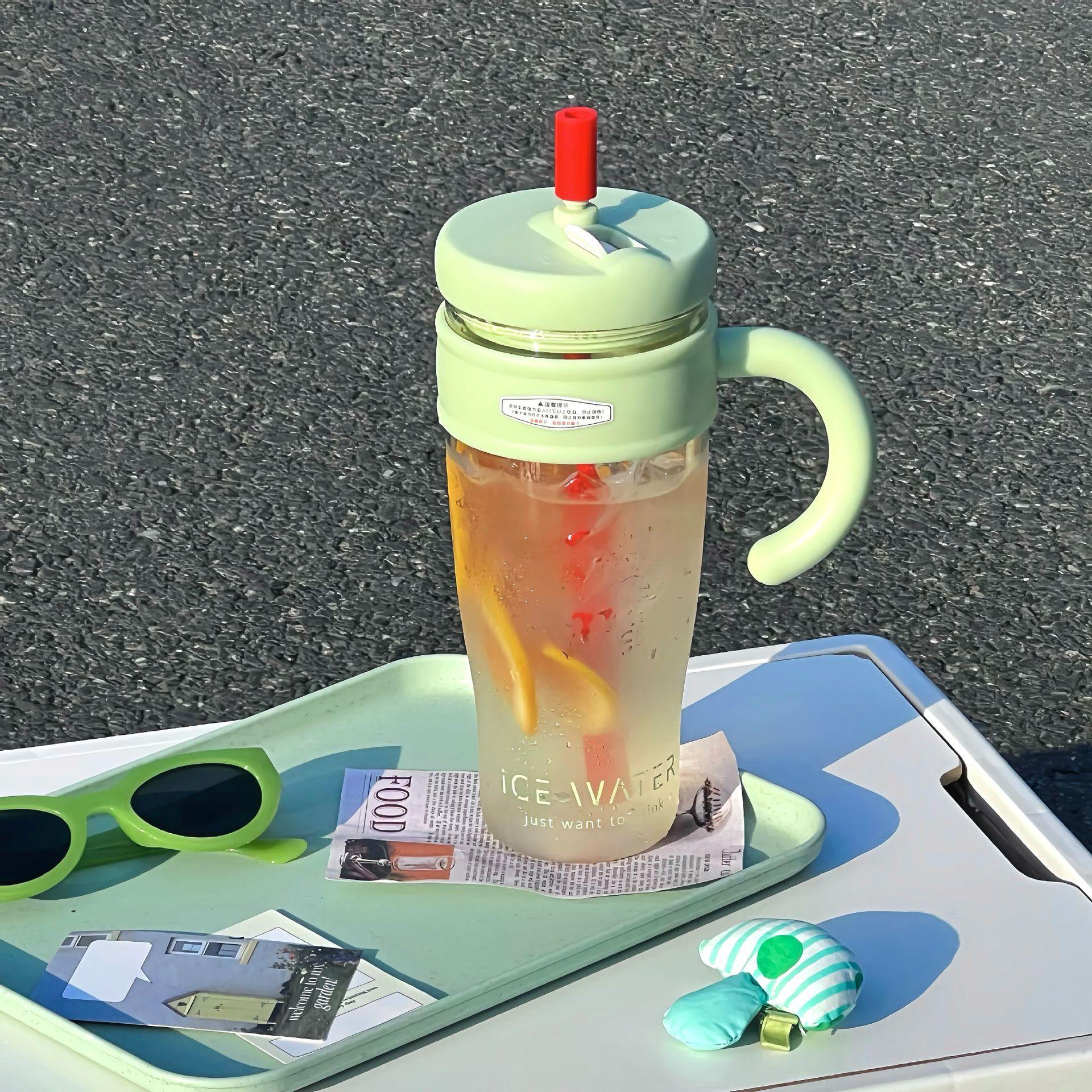 1100ML Large Capacity Plastic Straw Cup Summer Simple Office Ice Cup Water Bottle With Handle Portable Leak-proof Water Cup