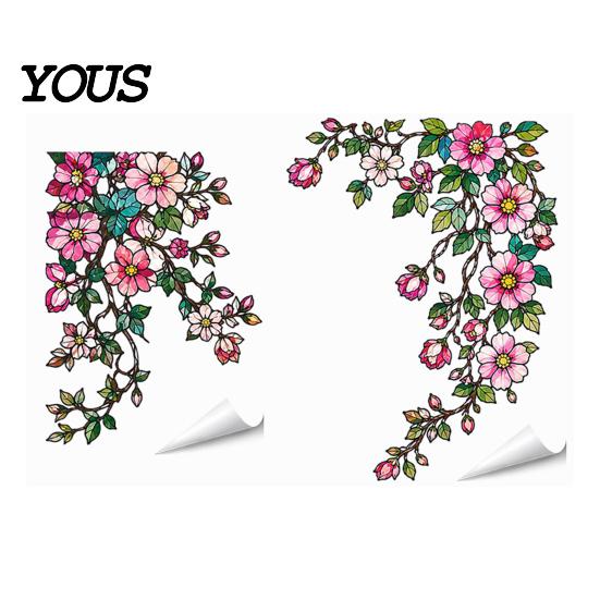 Waterproof Window Stickers 2PCS Flower Print Static Stickers, Glue-free Electrostatic Decorative Film, Removable Floral Cling for Glass Door