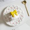 Bow Knot Ceramic Cup and Plate Set Girls Coffee Mug  Home Breakfast Cups Office Afternoon Tea Cup Water Cups Milk Mug Juice Mugs