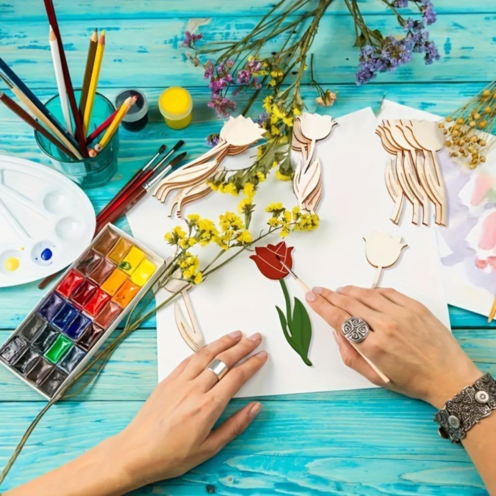 24pcs Blank Rose DIY Painting Crafts Unfinished Flower Graffiti Toys  Christmas Party Decoration