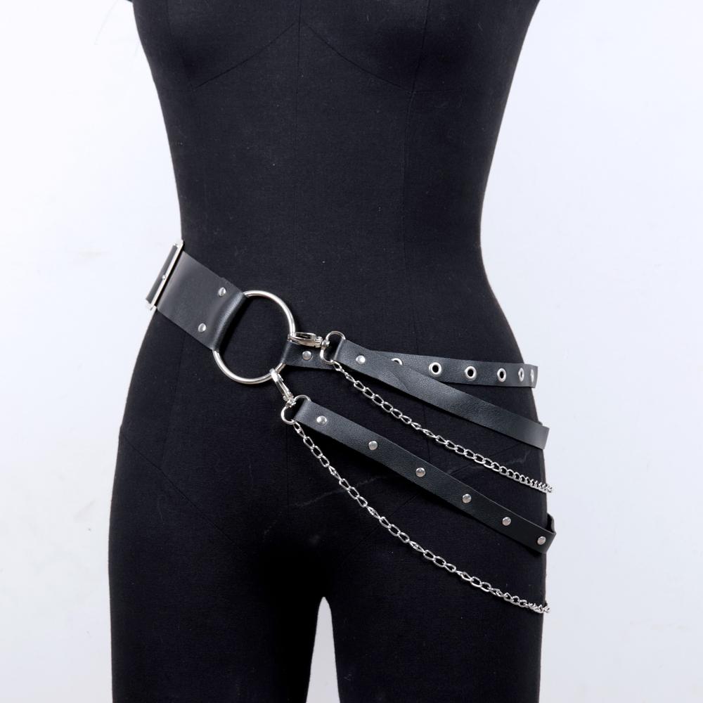 Women Party Belt Hip Hop Gothic Chain Rivet Multi Straps Decorative Faux Leather Punk Pants Matching Waist Strap Clothes Accesso