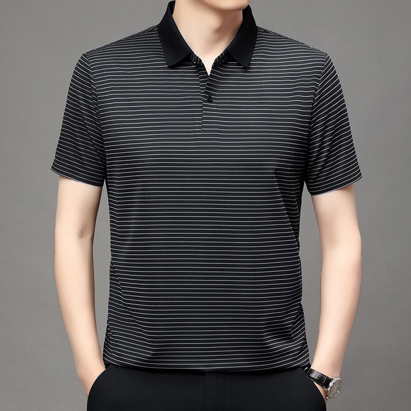 High-End Men'S Breathable Short-Sleeved T-Shirt Ice Silk Thin Casual Half-Sleeved Clothes Polo Shirt