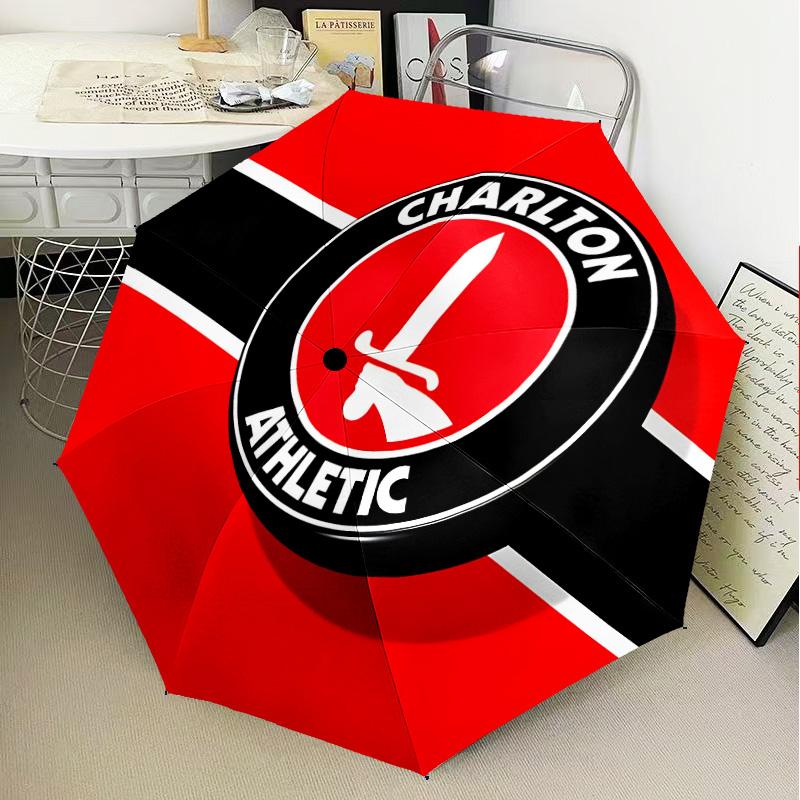 Charlton FC Crest Automatic Folding Umbrella - 8-Rib Travel Umbrella with Auto Open/Close & Portable Gifts for holidays or birthdays