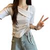 Irregular Asymmetric Neck Drawstring Short Sleeve Women's Summer T-shirt - New Sweet Chic Design, Versatile and Unique.