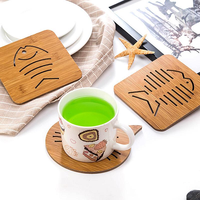 Hollow Out Wooden Coaster Kitchen Tableware Insulation Mats Thickened Anti Scalding Meal Anti Slip Pan Bowl Plate Pad
