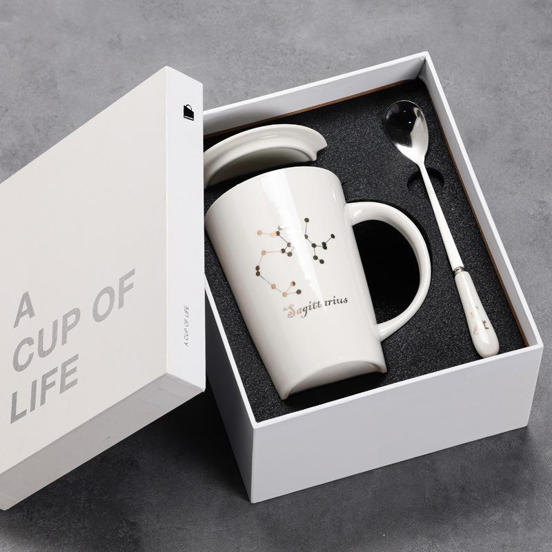 12 Twelve Constellation Ceramic Cups, Water Cups, Gift Box Set, Coffee Cup With Lid Spoon