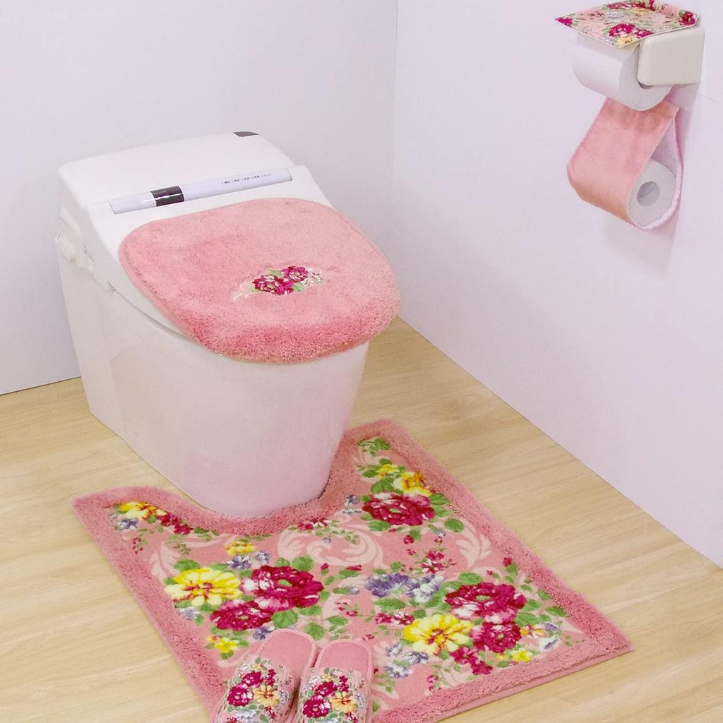 Senko Queen Rose Long Toilet Mat, Approx. 75 x 60 cm, Pink, Antibacterial and Odor Resistant, Made in Japan, 35513