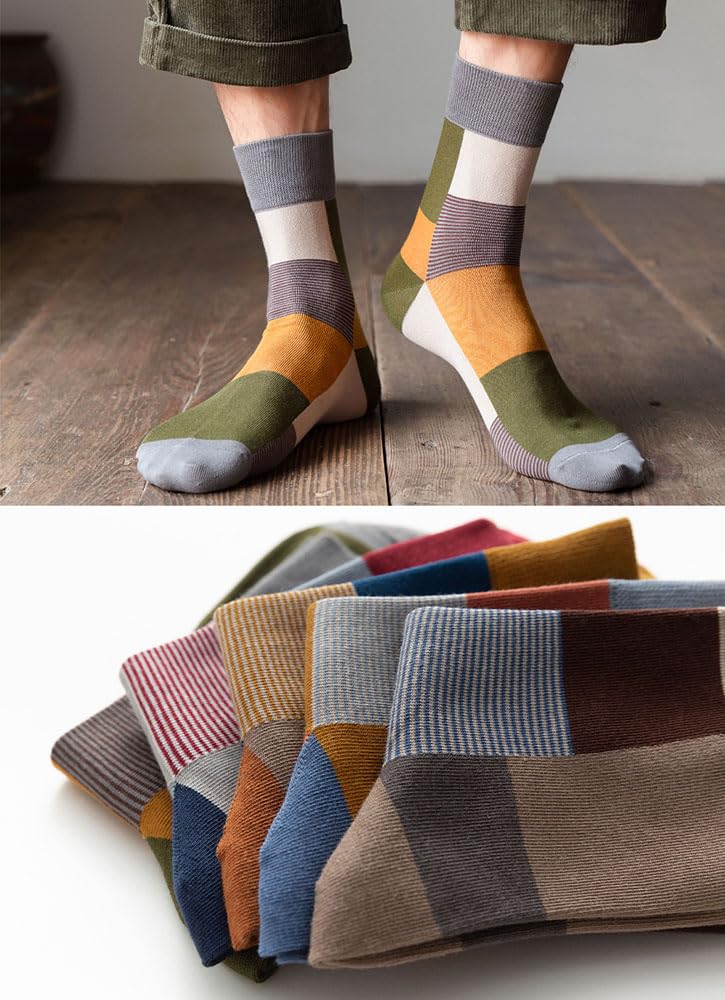 Socks Sports Colorful Outdoor Casual [QPANDA] Men's [Antibacterial, Odor-Resistant, Cotton] Thin, Sweat-Absorbing Socks, 5-Pair Set, 24-28cm, Socks,