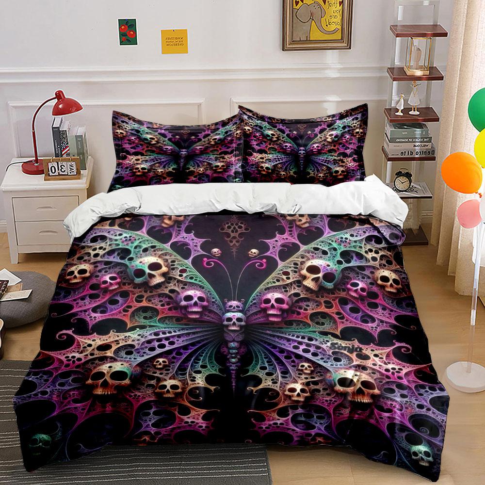 Butterfly Skull Art Decor Set Soft Comfortable Duvet Cover Bedding Set Included 1*Duvet Cover & 2*Pillowcases, Gift