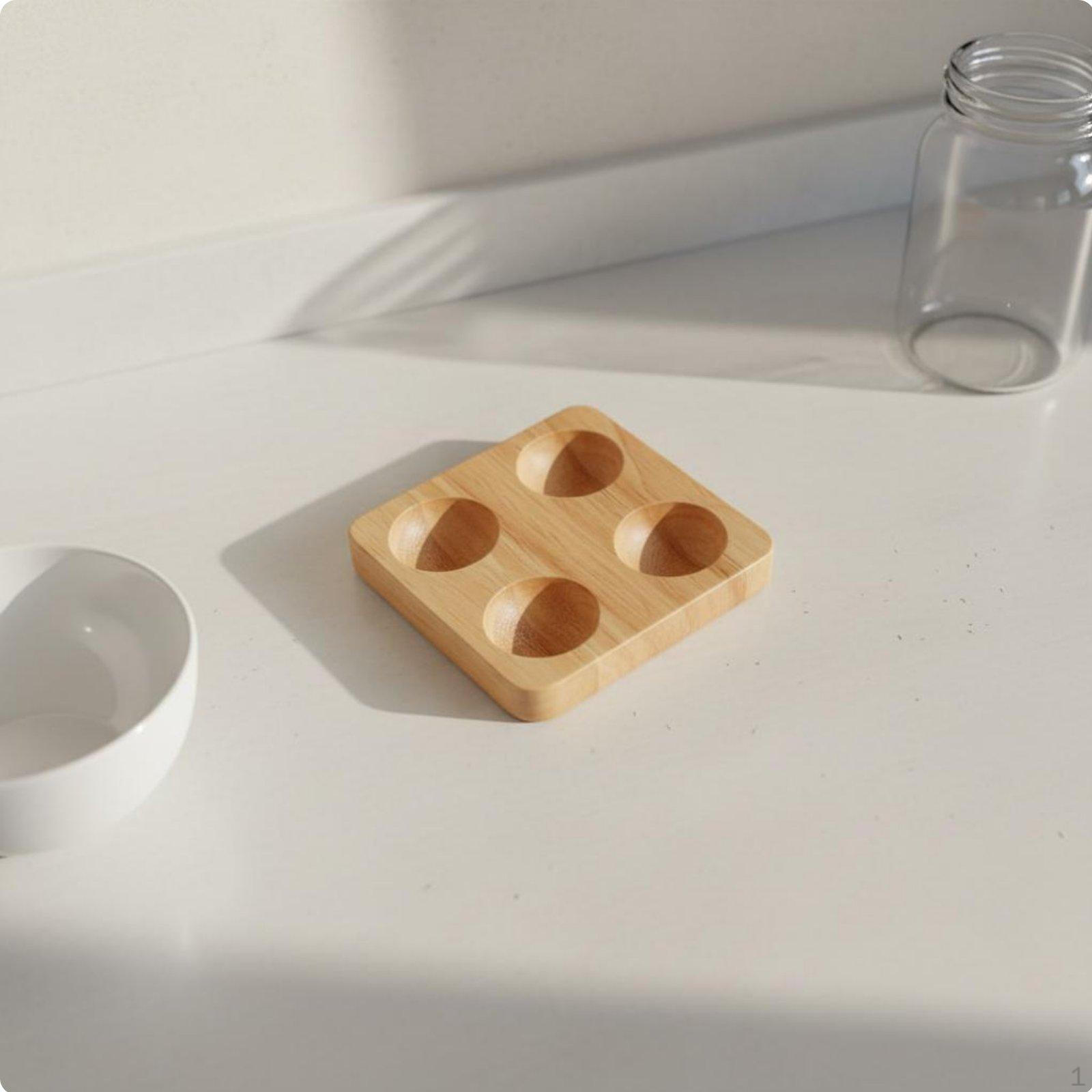 Acacia Wood Egg Tray Keeps Eggs Secure Rack Design for Kitchen 4 Slots Rubber 4 Slots Rubber Wood