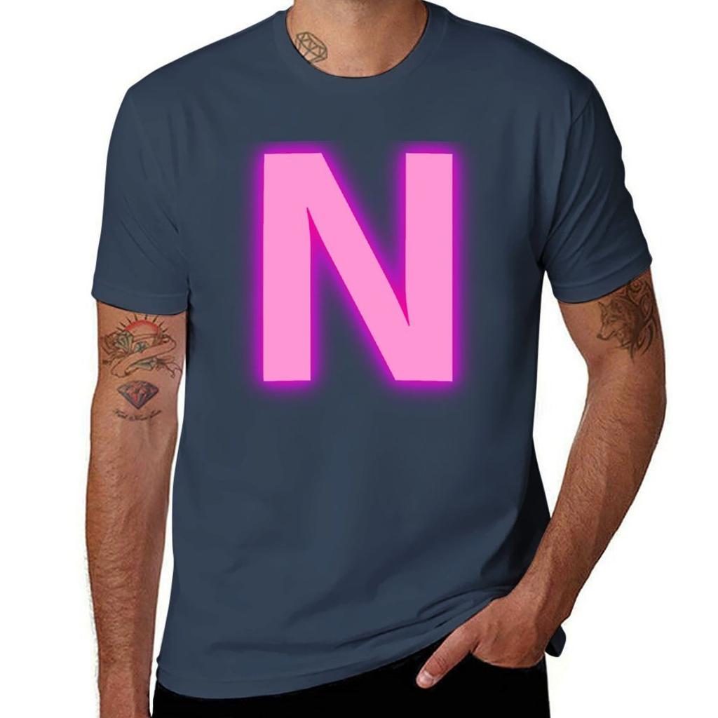 Letter N Pink Neon Lights Tshirt Breathable Travel Tshirt