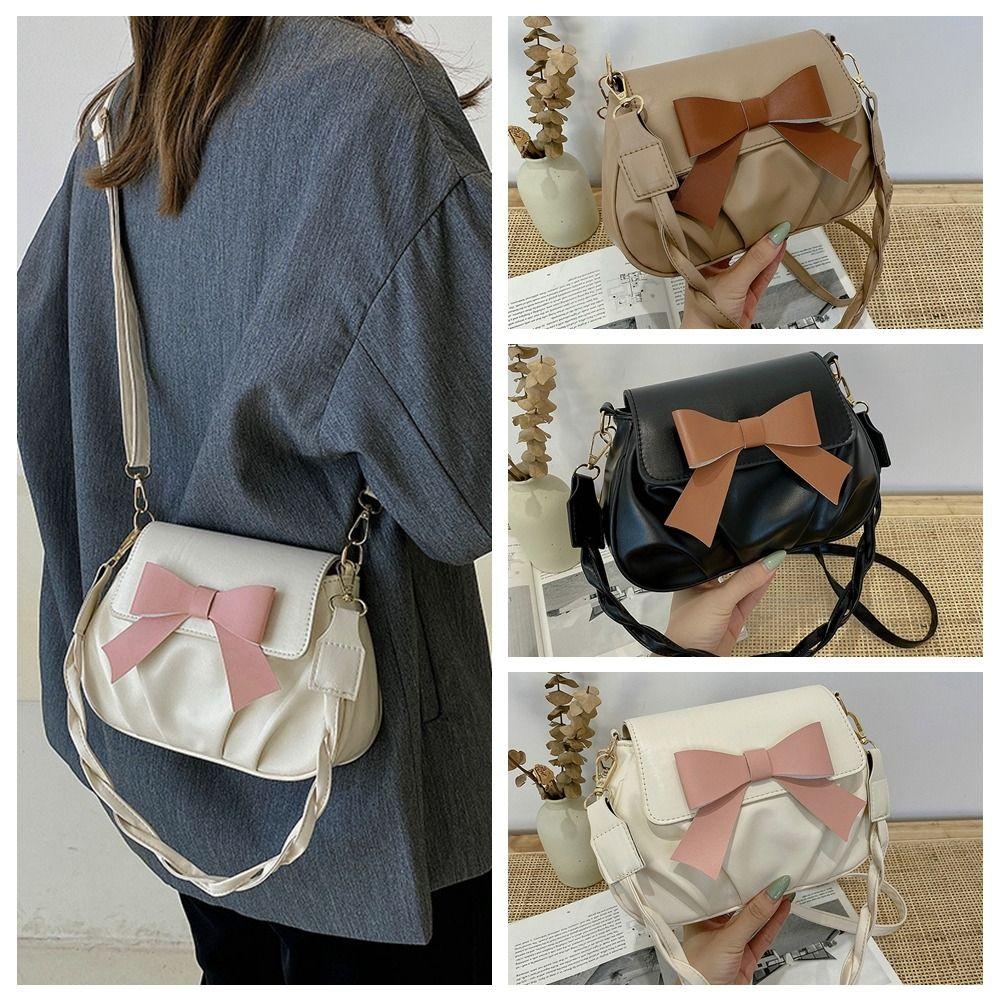 Handbag Bow Shoulder Bag Y2K PU Leather Underarm Bag Fashion Bowknot Crossbody Bag  Travel