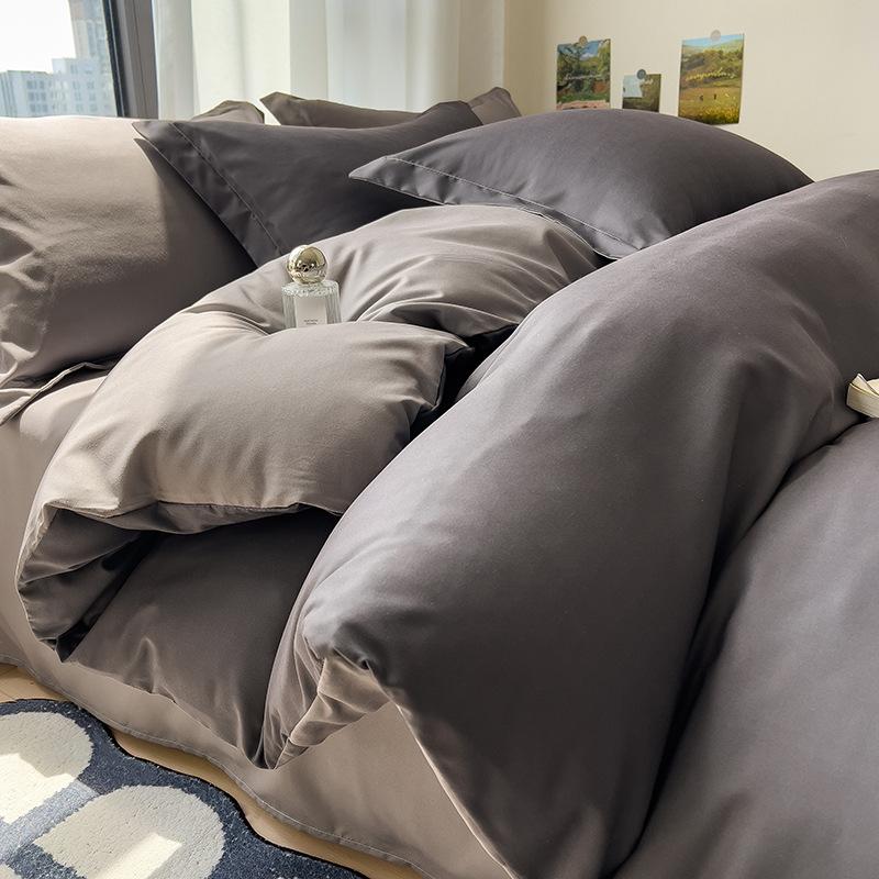 Solid Color Bedding Four-piece Set, Skin-friendly, Breathable and Comfortable, Washed Sheets, Quilt Covers, Pillowcases, Sets