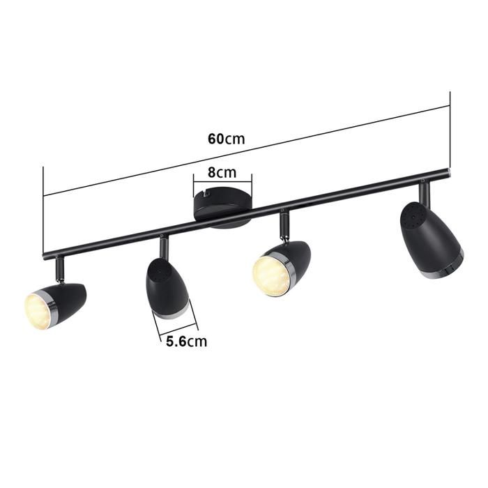 Spot de plafond - NETTLIFE - Plafonnier 4 ampoules - 16W LED intégrée - Orientable 350° - Noir métal